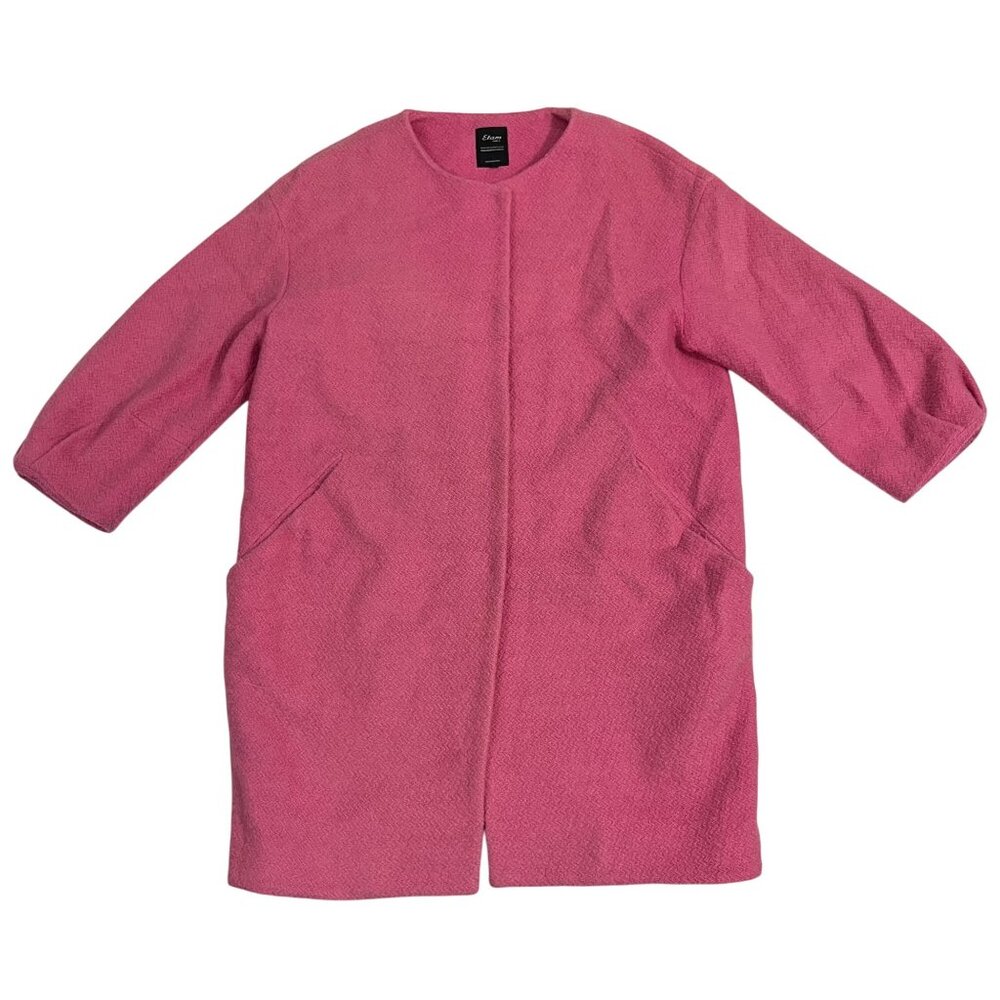Etam paris coat women's 40 US 8 pink woven snap front coat wool poly blend